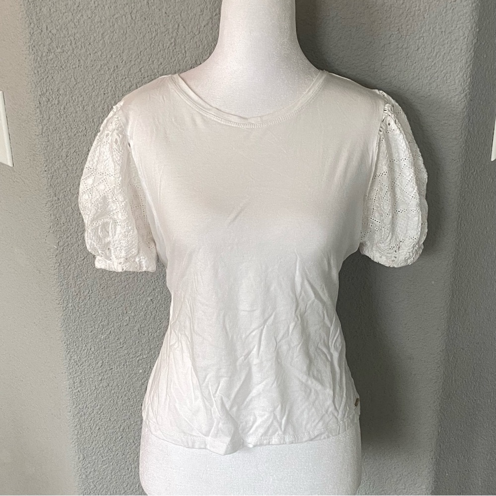 Elie Tahari White Puff Sleeve Top
